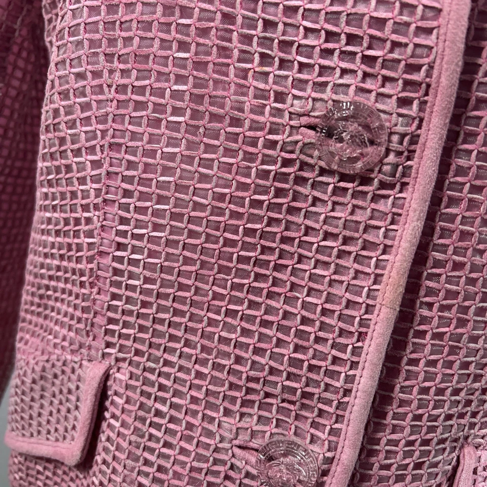 Blazer Gianni Versace Mujer 6 Rosa Gamuza Cóctel Noche Chaqueta Distintiva Foto 3 de 4