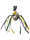 Ceramic Mask Face Ribbon Tri Strand Mardi Gras Beads Party Favor Necklace