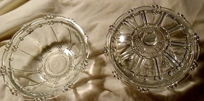 Two KIG Indonesia Oyster & Pearl Pattern Clear Glass Candy Dishes With One Lid