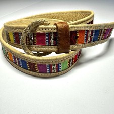 VTG Ethnic Handmade Serape Mexican Guatemalan Leather Unisex Western Belt Sz S/M