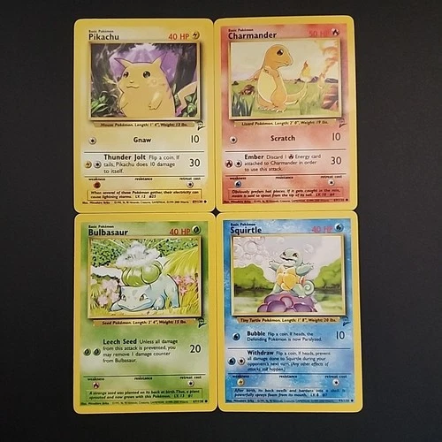 Pikachu, Charmander, Squirtle, Bulbasaur - Base Set 2 - NM Pokemon -Starter Set