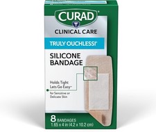 CURAD Truly Ouchless, Extra Large Silicone Bandages, 1.65"" x 4"", 8 Count