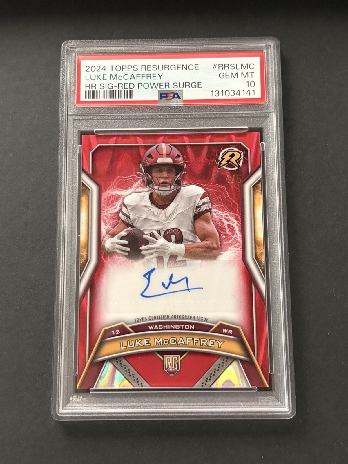 Luke McCaffrey Topps Resurgence Resurgence Rookie Signatures #RRSLMC Red Power Surge