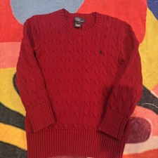 Polo Ralph Lauren Sweater Boy Size 7 red Cable Knit Cotton Pullover Blue pony