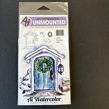 Art Impressions Wooden Door New Set of 4 Watercolor UM Cling Rubber Stamps 4702