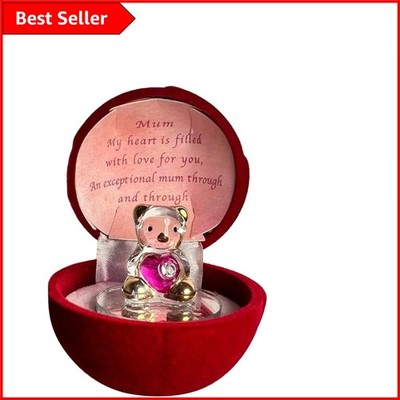 Herzerwärmender Glasbär mit rosa Herz in Rubinrosenbox zum Muttertag