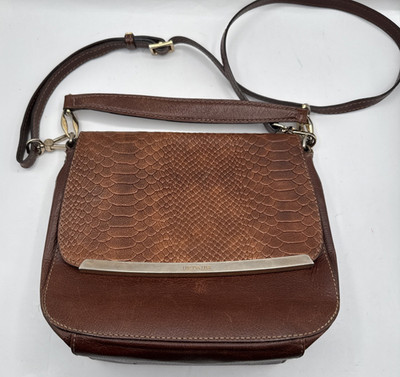 Luz Da Lua Brown Leather Snakeskin Crossbody Bag Brazil Designer Purse Handle