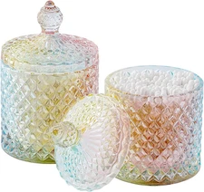 Rejomiik Qtip Holder Glass Apothecary Jars with Lid Bathroom Accessories Vanity