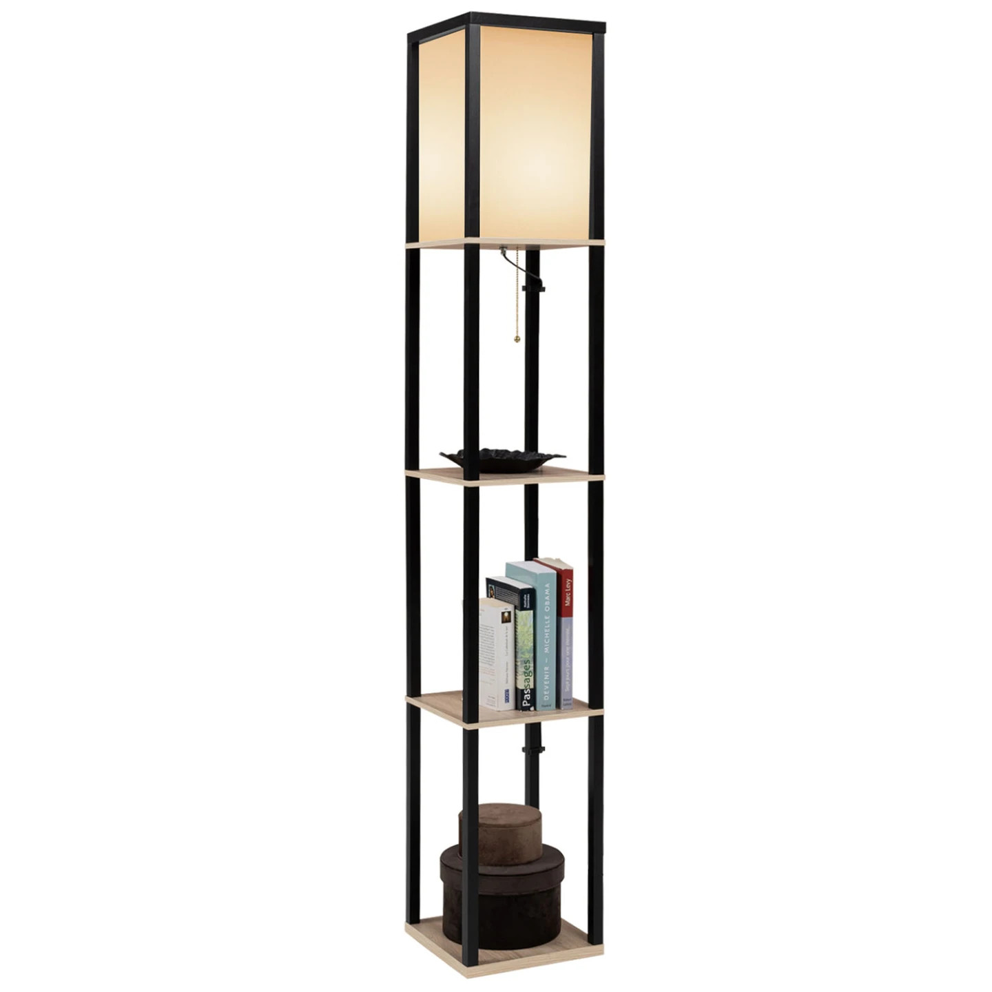 Lampadaire industriel bois noir abat-jour carré finitions luxe