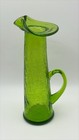 Vintage Green Crackle Glass Small Pitcher 7.5" Handcrafted MCM Cruet or Vase EUC — photo 1