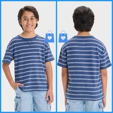 XS 4 5 - Boys Short Sleeve Relaxed Fit Textured T-Shirt - Cat Jack - Blue