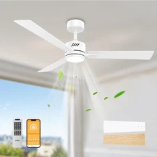 White Ceiling Fan with Light 52inch, Low Profile, Remote Control, Downrod Mou...