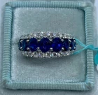 2 Ct Lab Created Blue Sapphire Wedding Band Ring 14K White Gold Plated Silver