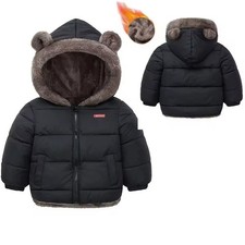 Toddler Kids Winter Puffer Jacket Cute Bear Hooded Fleece Padded Warm Snow Coat