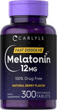 Melatonin 12 mg  300 Fast Dissolve Tablets  Nighttime Sleep Aid  by Carlyle