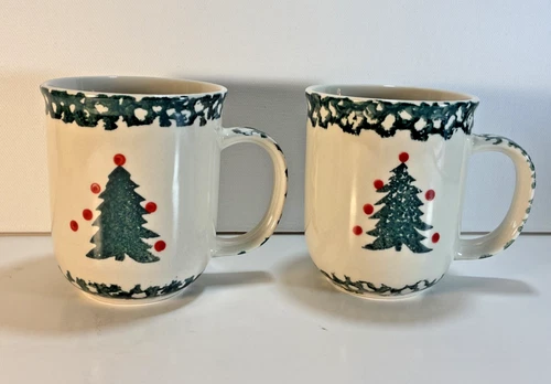 Tienshan FolkCraft Winter Wonderland Christmas Tree 3.5" Coffee Mug Set of 2