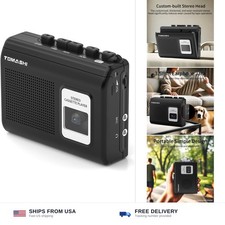 Portable cassette player tape recorder with speaker microphone headphone black