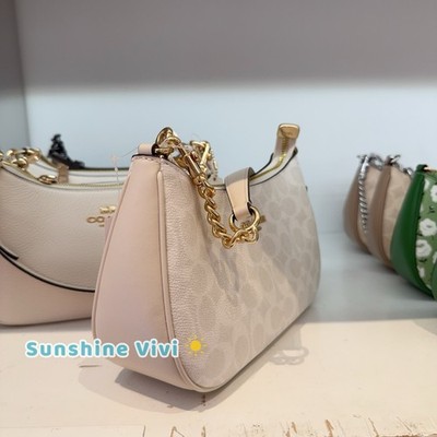 NWT Coach Teri Shoulder Bag In Signature Canvas CV933 Gold/White