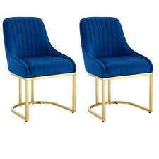 Set Of 2 Velvet Dining Chairs Luxury Padded Dining Room Chairs Armless Gold Legs
