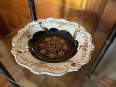 Large Weimar Porcelain Cobalt Blue Gold Center Piece Bowl