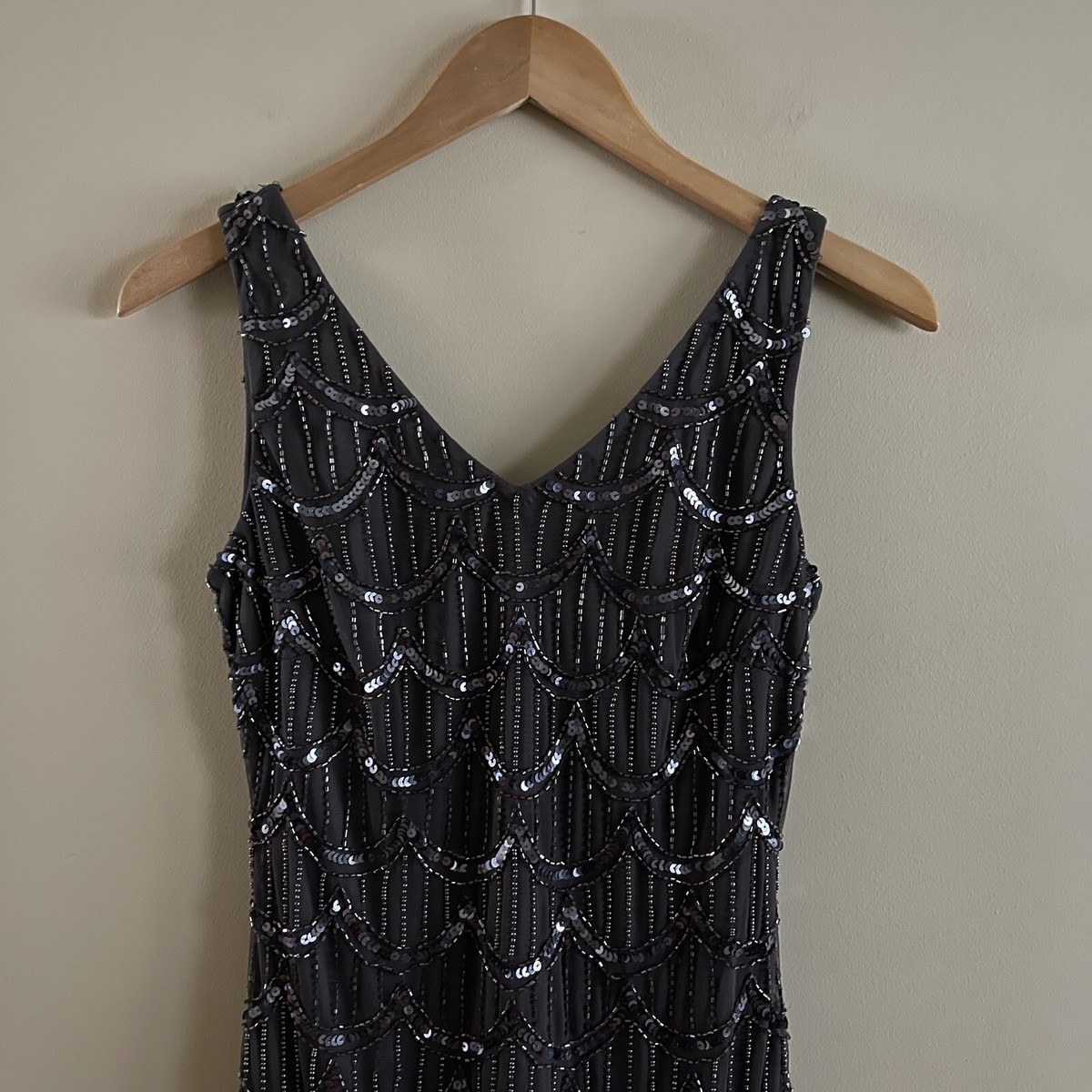pisarro nights black beaded dress A-Line Evening Gown | Beaded Lace Bodice with 3/4 Sheer Sleeves | Mother of  the Bride Dress GL3572 main image 0