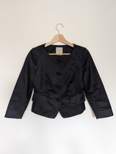 Anna Thomas Jacket Blazer Size 8 Black Silk Mix 3/4 Sleeve Button Up Smart