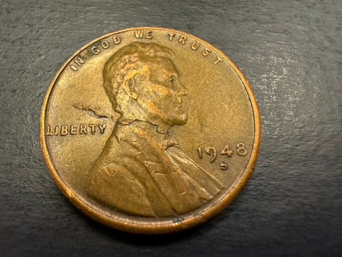 1948-S Lincoln Wheat Penny HUGE RETAINED LAMINATION Error Coin - Picture 2 of 5