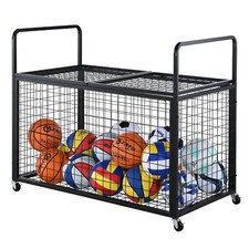 VEVOR Rolling Sports Ball Storage Cart, Lockable Basketball Cage with Double Lid