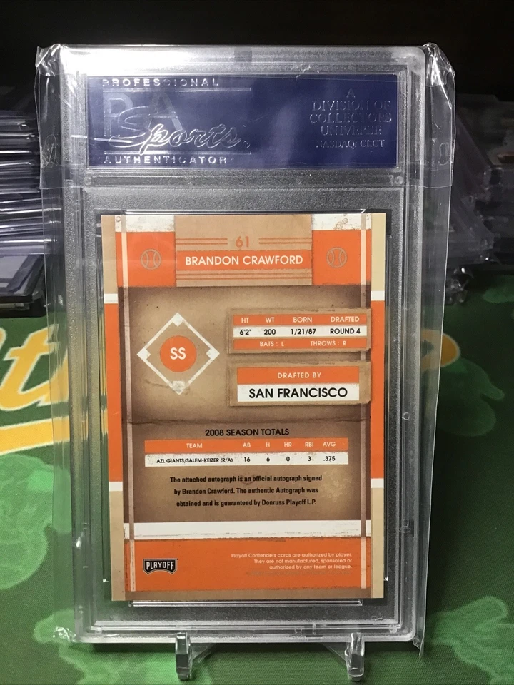 Brandon Crawford Auto 2008 Playoff Contenders PSA 9 SF Giants - Image 2 of 2