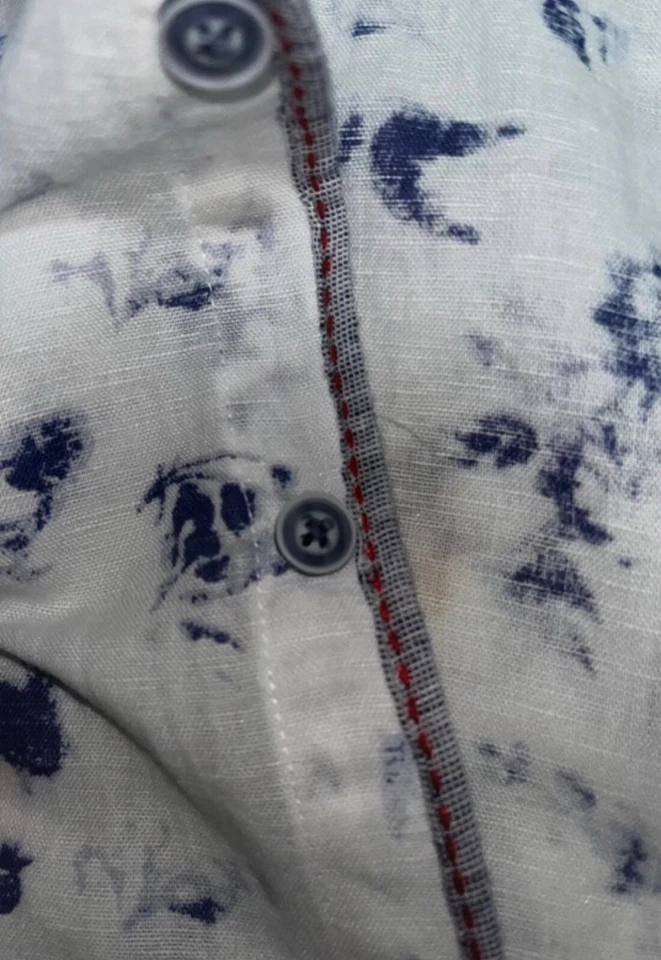 Camicia Sorbino Taglia S Uomo Shirt Manica Lunga Cotone Bianco A Fiori Blu - Immagine 4 di 4