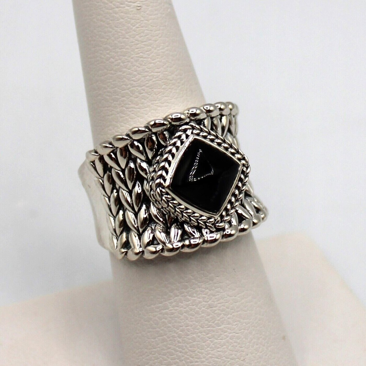 JAI by John Hardy Sterling Silver Black Onyx Ring Wide Cable Knit