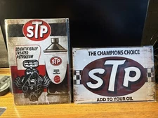 2-STP Motor Oil Company Vintage Novelty Metal Signs 8x12”NIP FOR MANCAVE L-STP 2