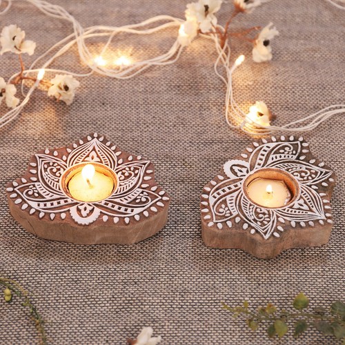 Indian Handmade Printing Wood Stamps Home Wedding Decor Supply Candle Holders - Picture 13 of 57