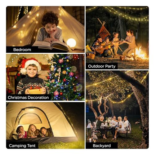Camping String Lights, 2 in 1 Quick Storage 32.8FT Rechargeable Tent Green - Picture 6 of 7