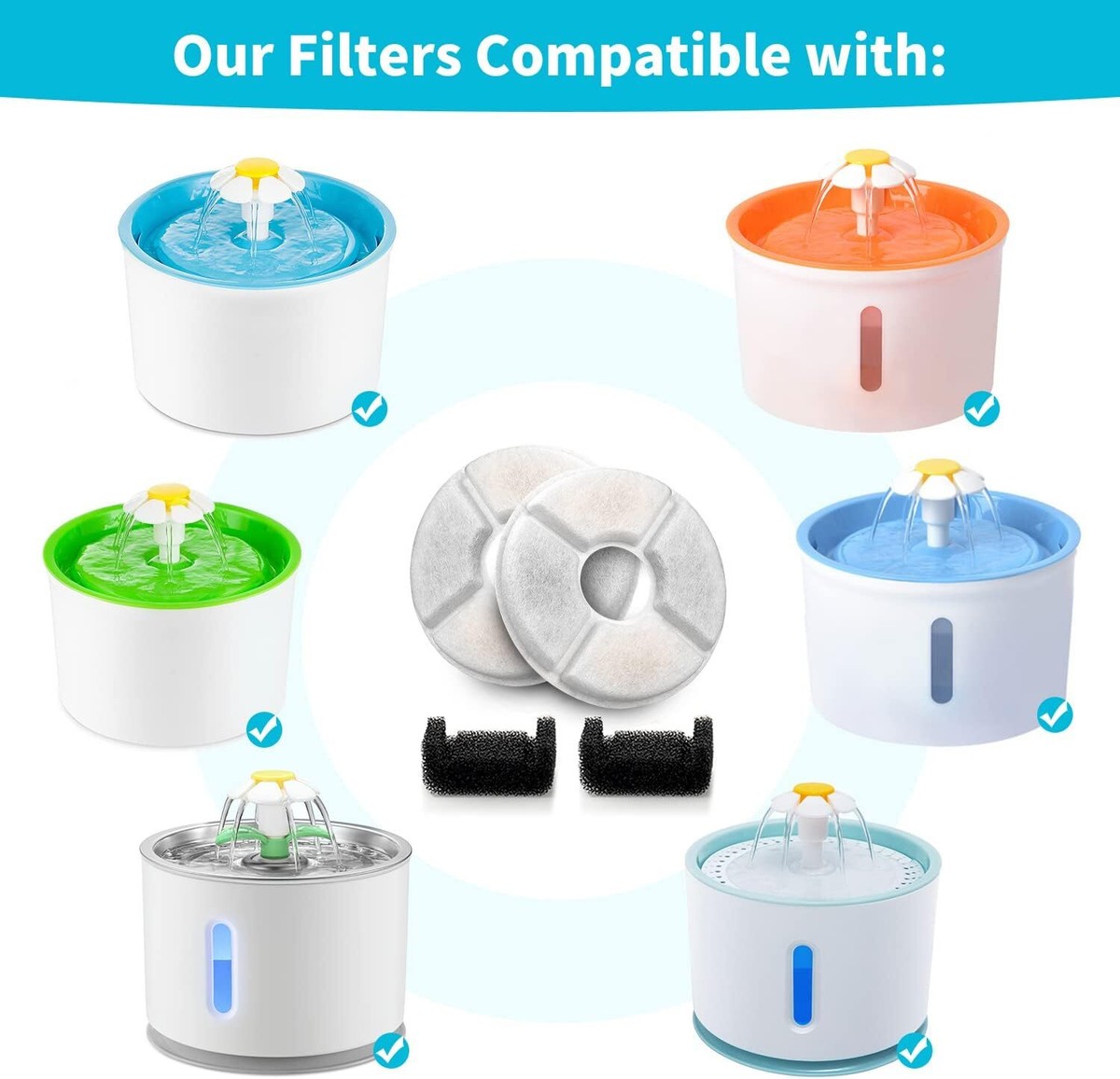 12 Pack Cat Water Fountain Filters - Triple Filtration For 84oz/2.5L Automatic Pet Fountains