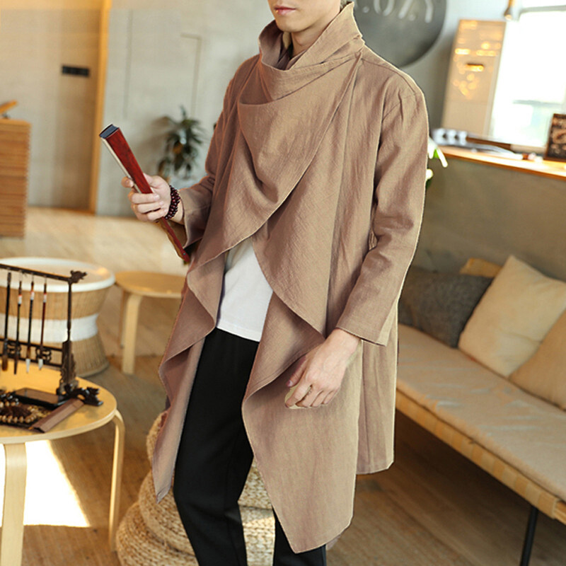 Men Open Front Drape Cape Coat Cotton Linen Cloak Jackets