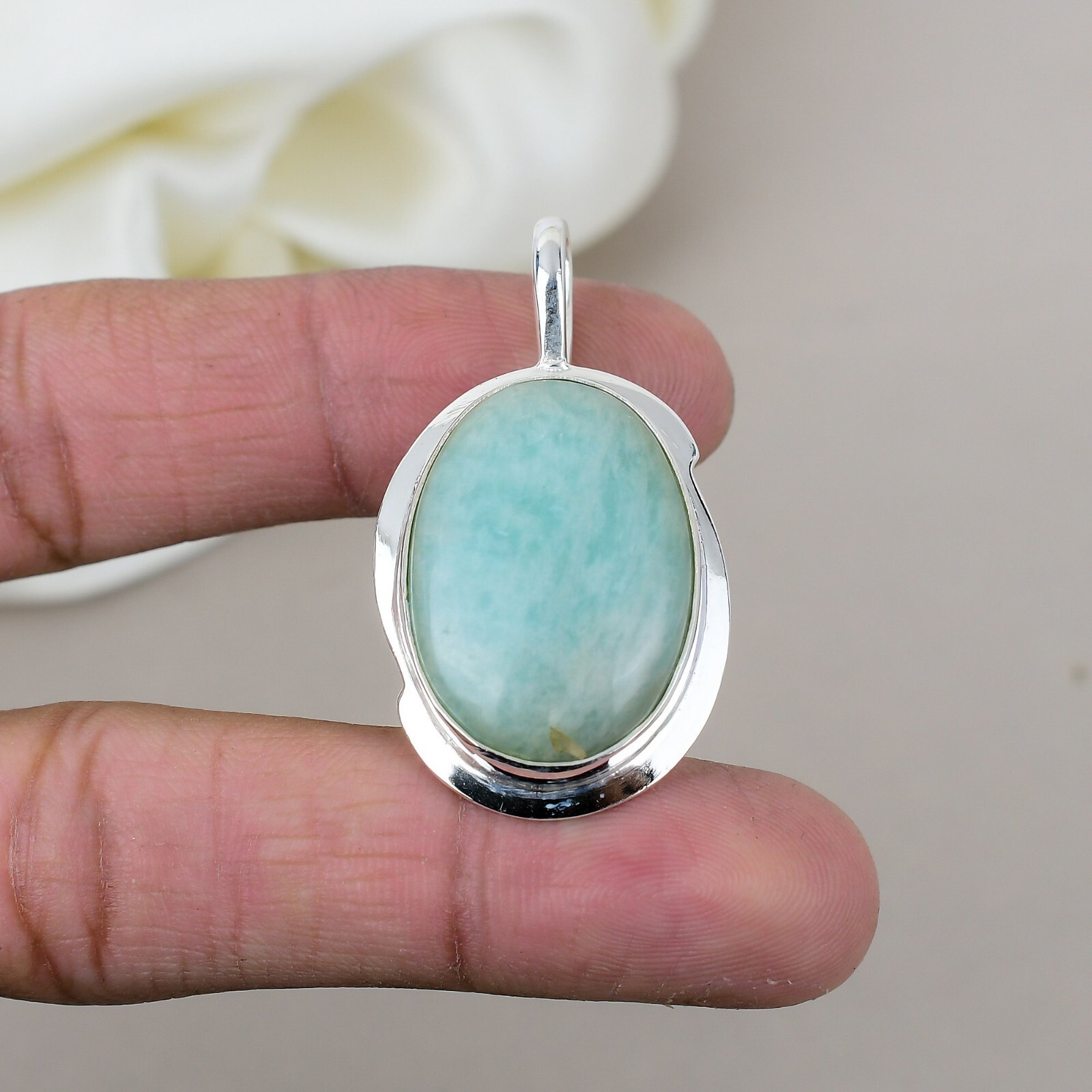 Natural Amazonite Gemstone 925 Sterling Silver Statement Pendant Jewelry Gift