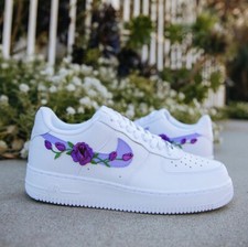 Nike Air Force 1 Custom Low Purple Small Rose Floral White Shoes Mens Womens