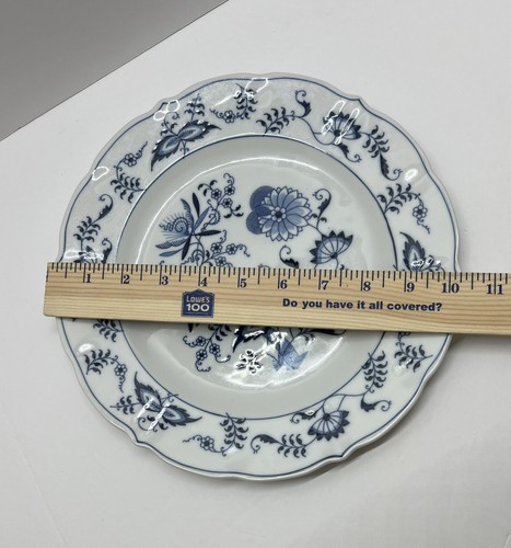 Piatto da cena vintage blu Danubio blu cipolla 10 3/8", francobollo striscione Giappone - Foto 6 di 6