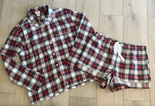 J.CREW RED TARTAN PLAID FLANNEL SHORTS LONG SLEEVE TOP PAJAMAS SET XS