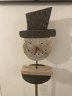 Rustic Farmhouse Cottagecore Wooden Christmas Snowman Head W Stand India Large￼ — photo 3