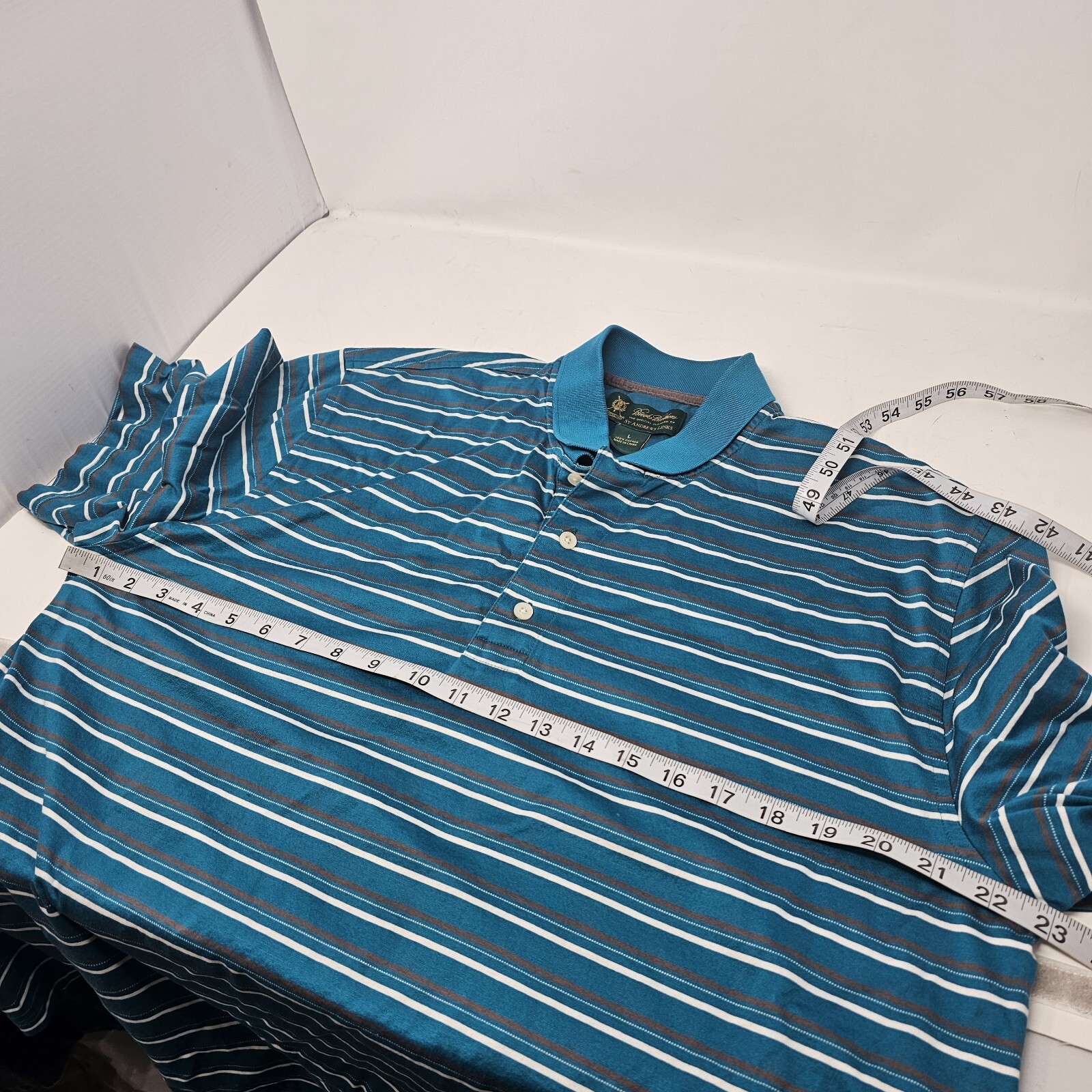 Brooks Brothers St. Andrews Links Golf Polo Shirt Men's Large Blue Green Stripe thumbnail 7