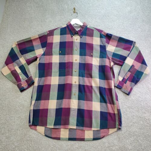 Vintage Sears Roebuck Shirt Mens Large Long Blue Red Multi Plaid Cotton Western - Picture 2 of 13
