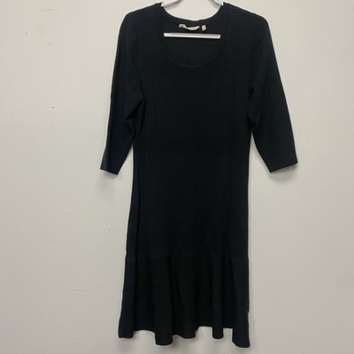 Soft Surroundings Large Dress Black Peplum Hem Raffinato Thick Knit 3/4 Sleeve