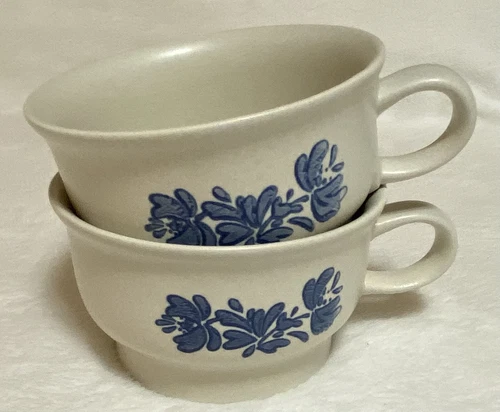 Pfaltzgraff Yorktowne Flat Cup Coffee Soup Chili Mug Bowl Blue Flower Set Of 2