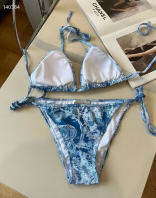Blue Christian Dior Swimsuit with Tigers, Monkeys, and Trees Print