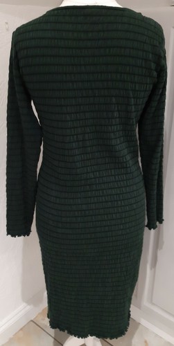 Jacqueline De Yong Size L 14 Bottle Green Black Stripe Stretch Crinkle Dress - Picture 4 of 4