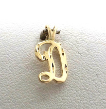 14k Yellow Gold Cursive Script Letter Initial D Charm Pendant Diamond Cut