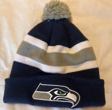 Seattle Seahawks Kids Size Pom Pom Beanie Hat Football NFL