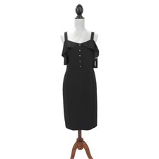 Worth NY Dress Womens 6 Black Off Shoulder Crepe Caddy Ruffle New